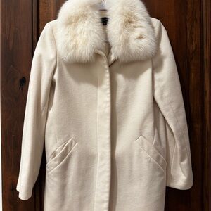 Sofia Cashmere Cream Pea Coat with Faux Fur Collar